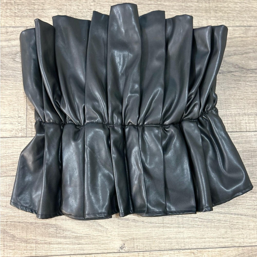 Two Cumberland Black Faux Leather Strapless Top